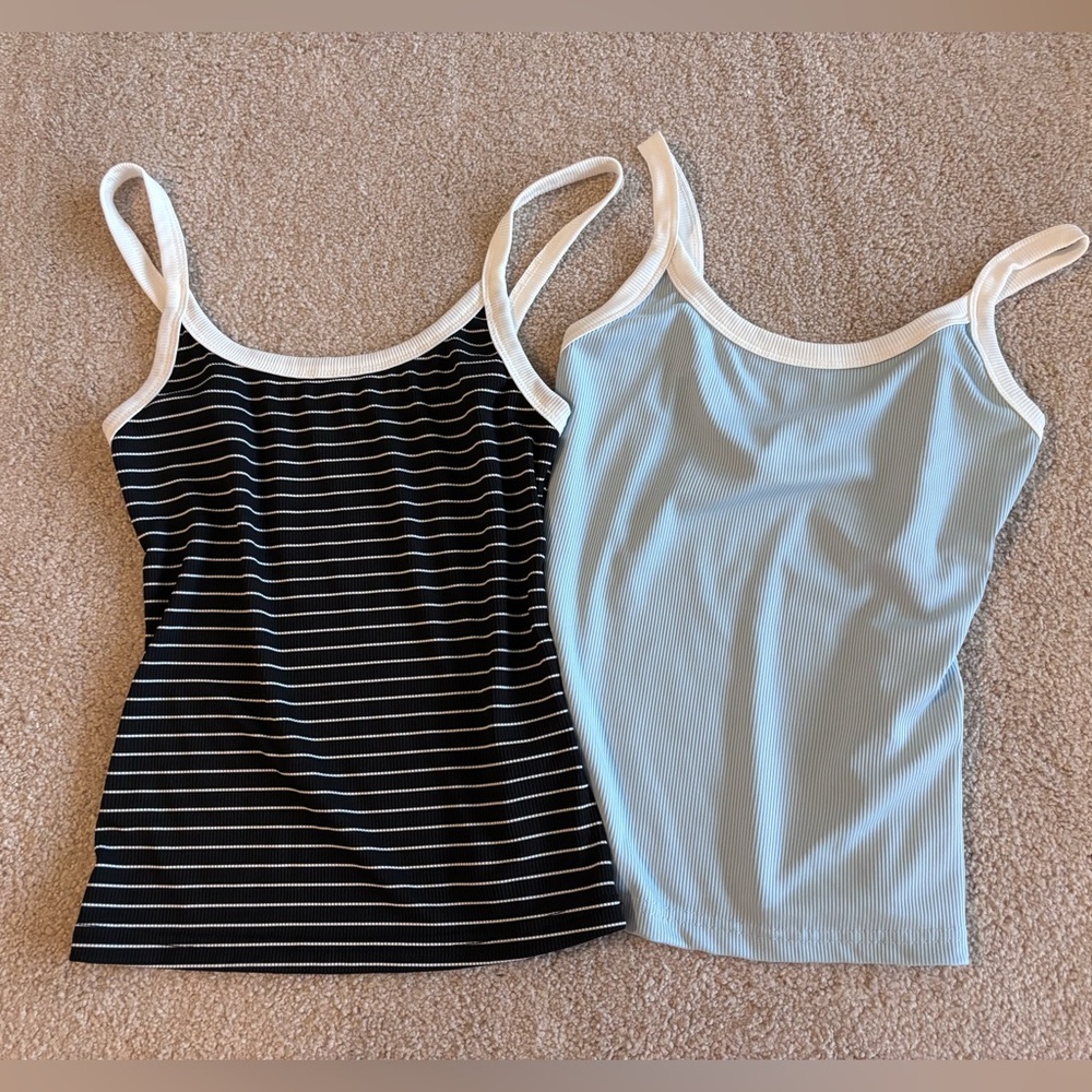 2 SHEIN Tank Tops Black with White Vertical Stripes & Light Blue